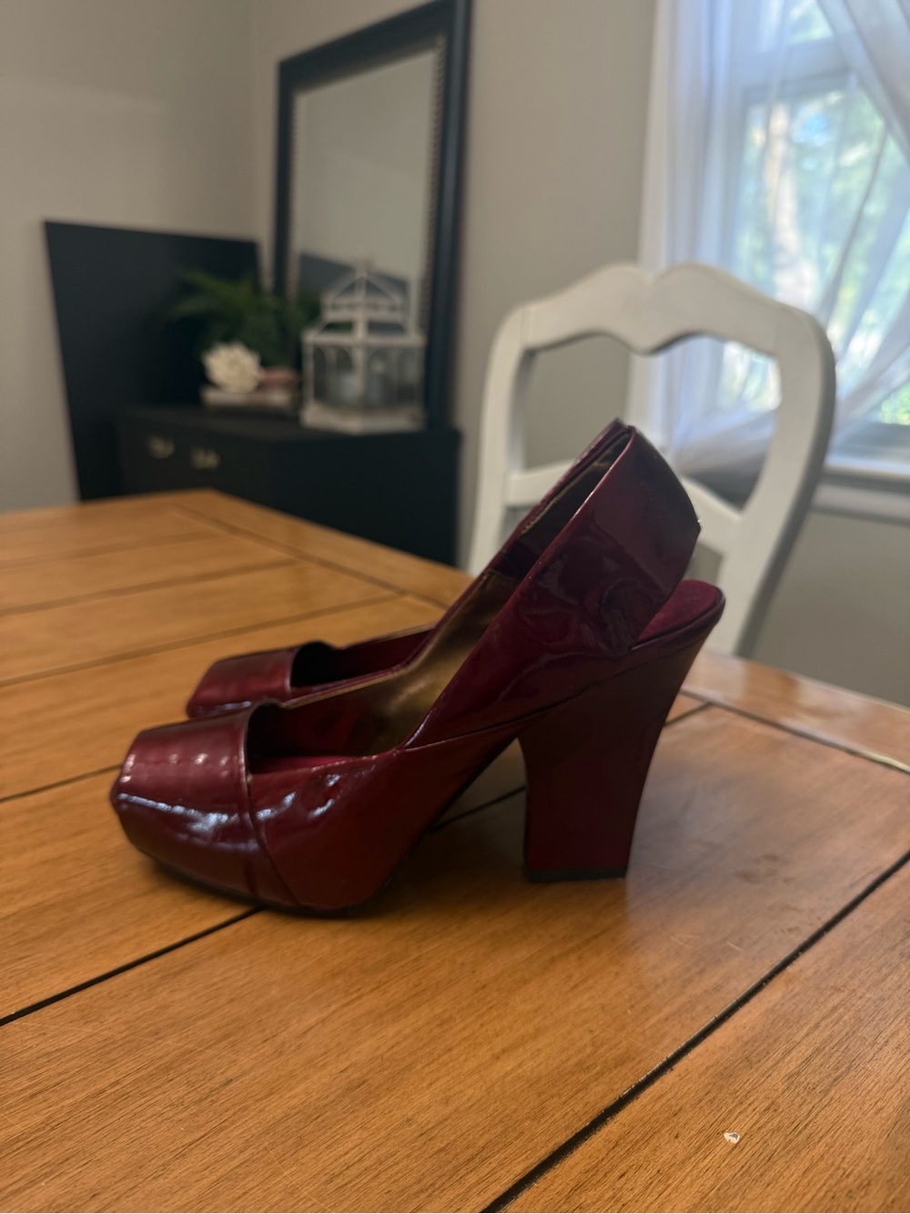 Studio I Burgundy Patent Platform Peep-Toe Heels